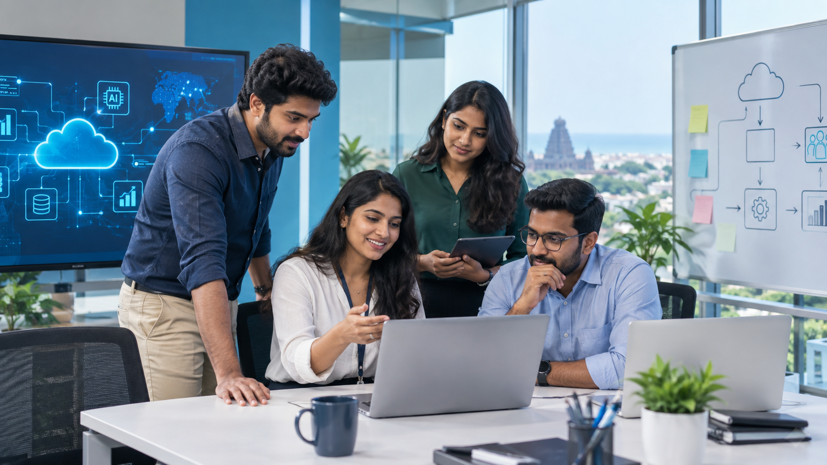 IT services team collaborating on Azure cloud AI data and product engineering skills
